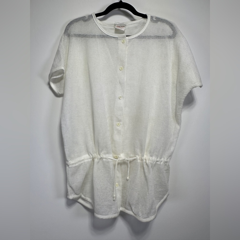 Vayola | Mesh Open Knit Button Down Short Sleeve Cover-Up